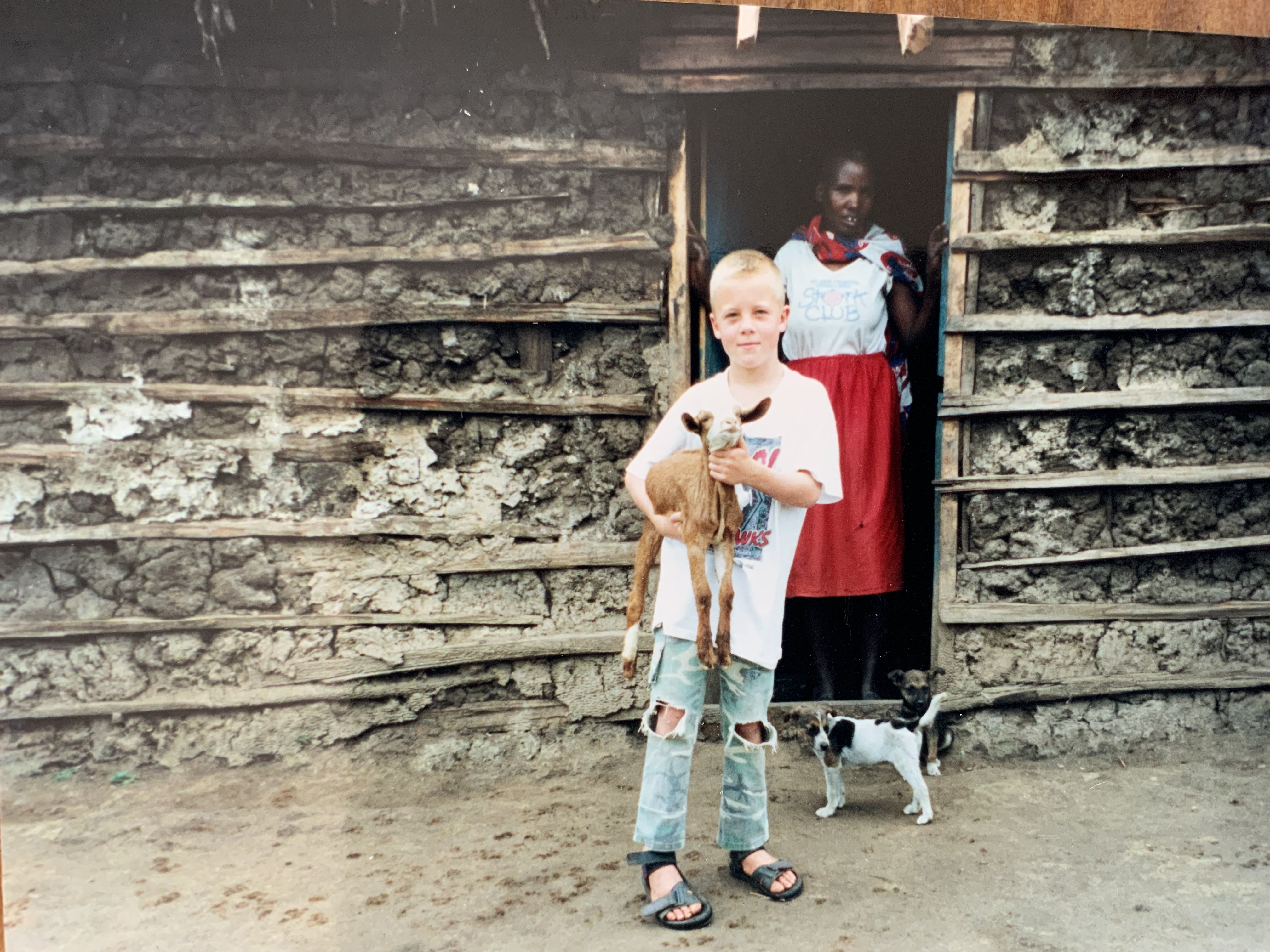 Jesse and Trevor smiling together at sunset in East Africa, 1999