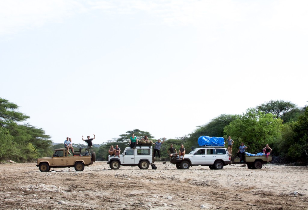 One of the original 2009 safari groups with Jesse and Trevor in a dry riverbed in northern Tanzania.